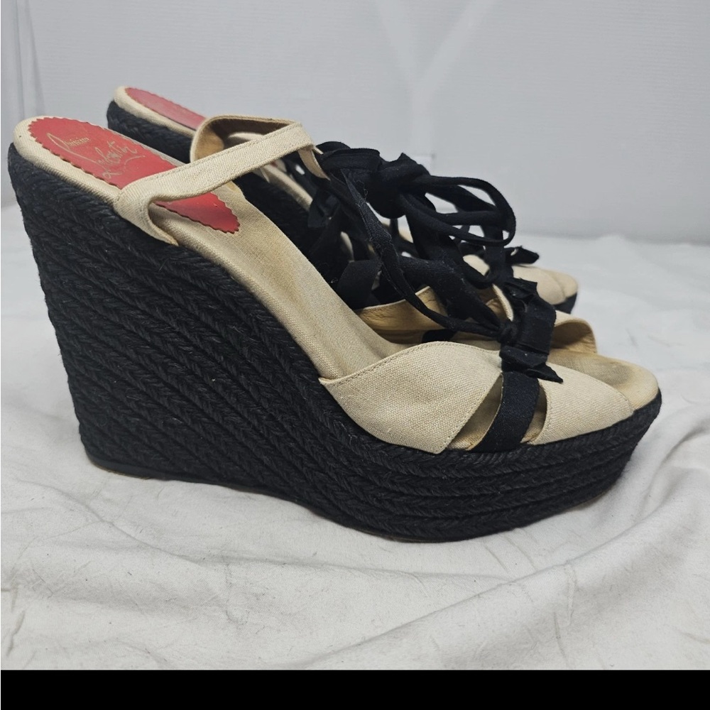 CHRISTIAN LOUBOUTIN Rope Rrap Wedge Heel ESPADRILLES. Size EUR 38.5, US 8.5